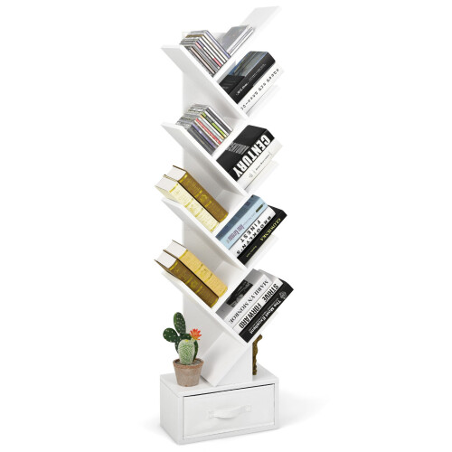 Costway 59 inch Tree Bookshelf Free-standing Bookcase with 10 Shelves