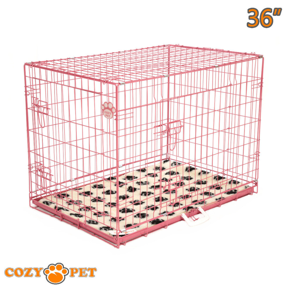 Dog Cage 36 inch Pink Puppy Crate Cozy Pet Travel Crates inc Vet Bedding