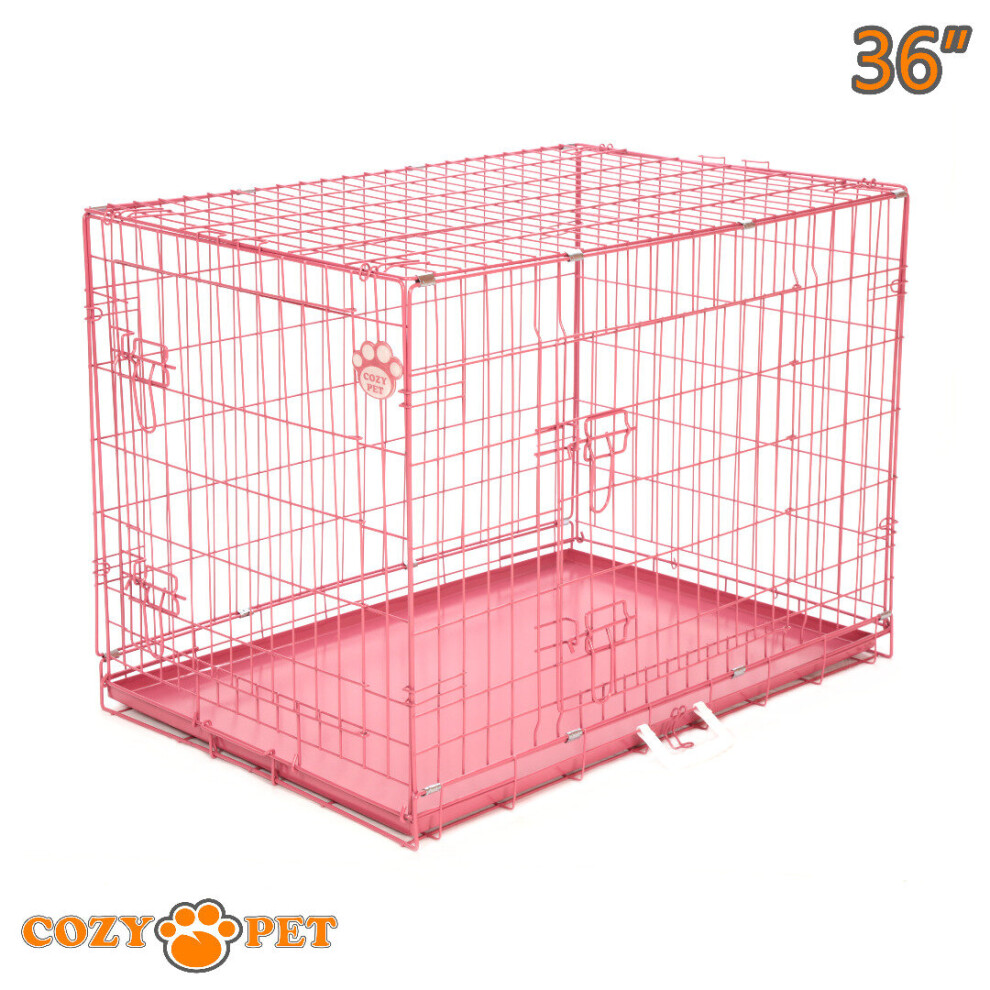 Cozy Pet Dog Cage 36 In Puppy Crate Crates Folding Metal Travel Dc36p Pink