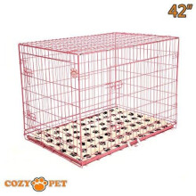 Dog Cage 42 inch Pink Puppy Crate with Vet Bed Cozy Pet Crates Folding Metal