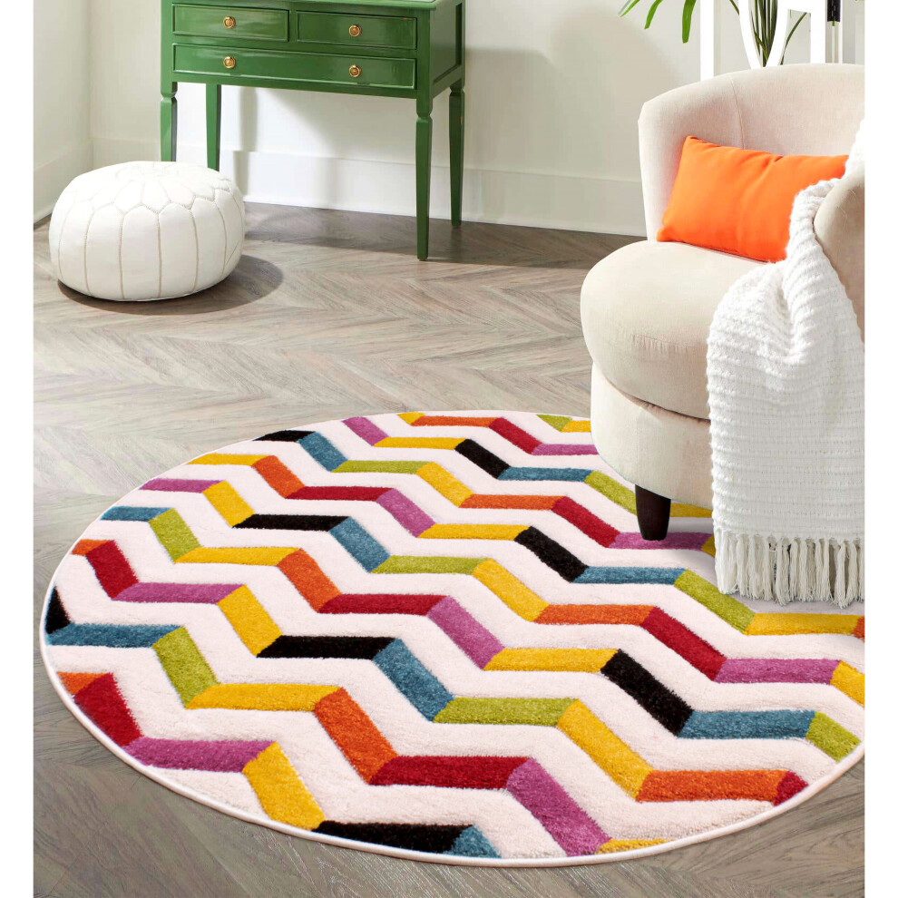 (133x133cm (4'5''x4'5'') Circle) Spectra Hand Carved Coral Bright Multi Colours Rug