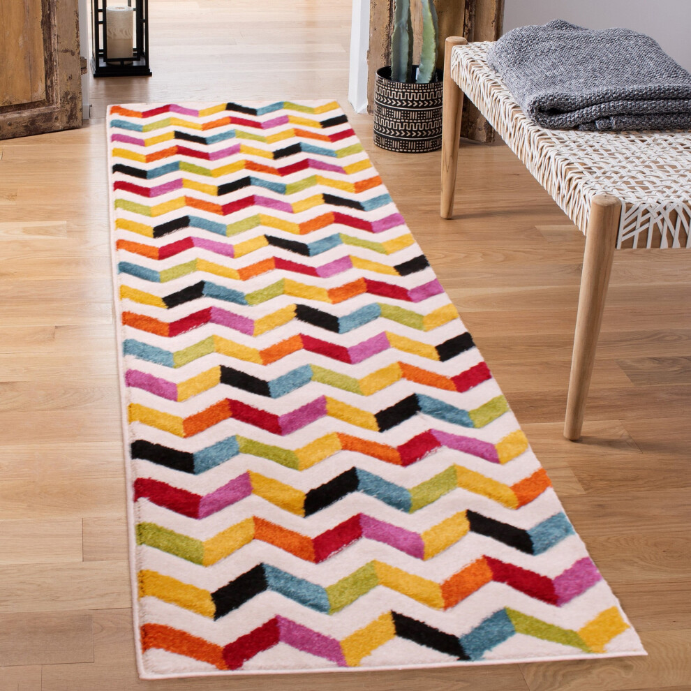 (66x230cm (2'5"x7'7") Runner) Spectra Hand Carved Coral Bright Multi Colours Rug