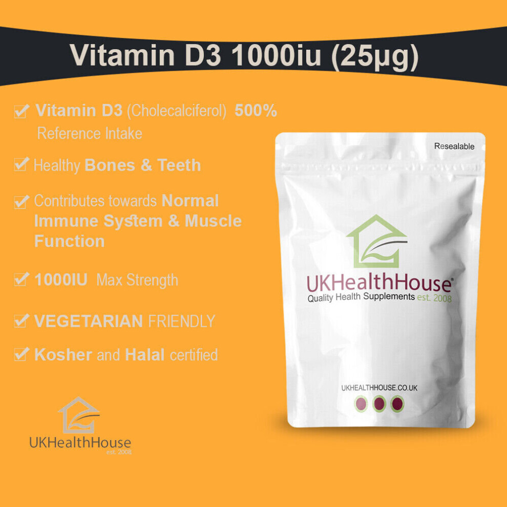 Vitamin D 1000IU Tablets | 90 Vitamin D3 Supplements Max Strength