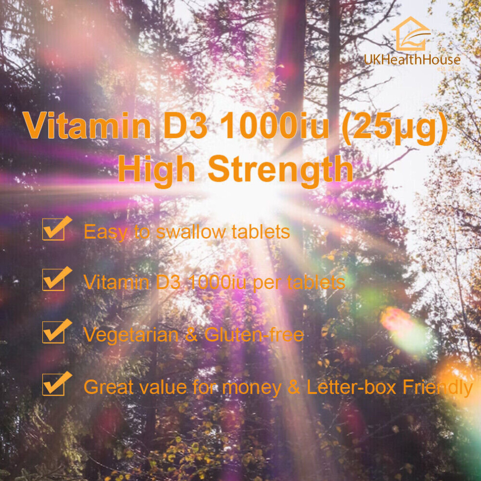 Vitamin D 1000IU Tablets | 60 Vitamin D3 Supplements Max Strength