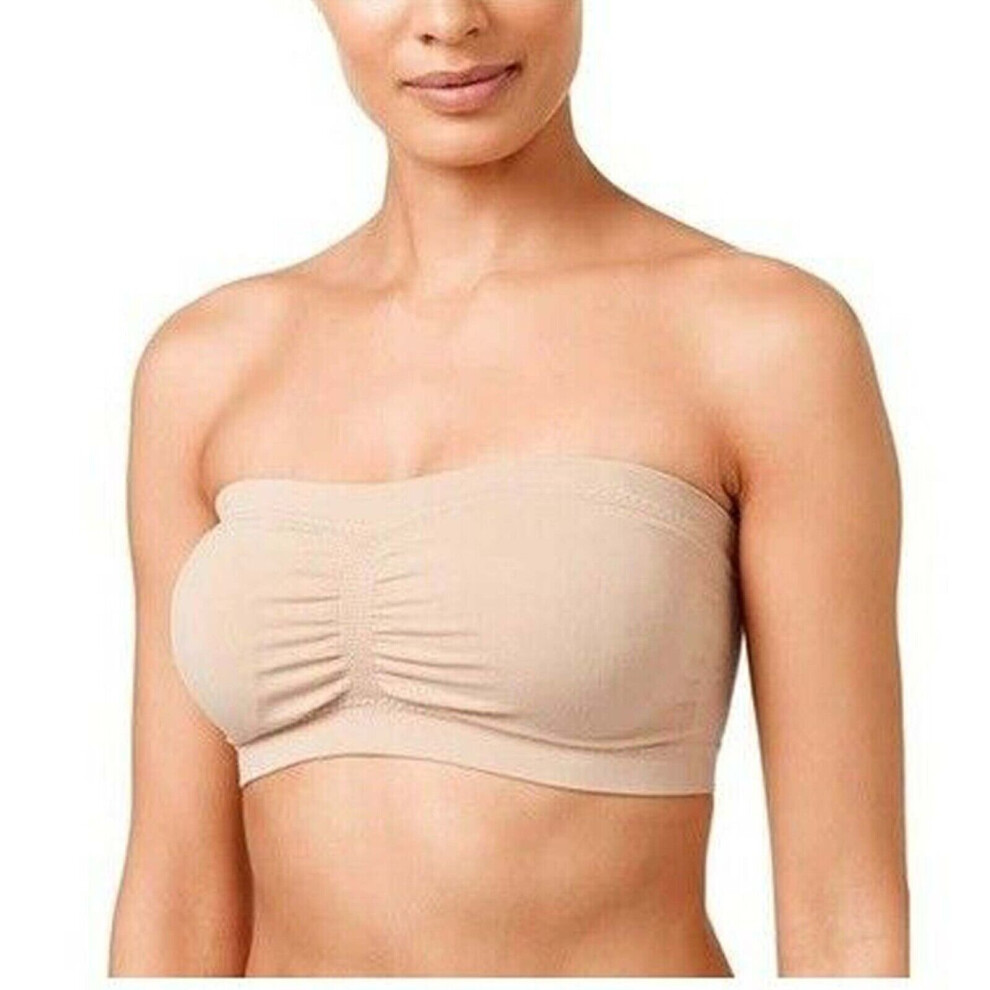 (Nude, Small (32-34")) Surefit Seamless Padded Comfort Strapless Stretch Bandeau Summer Bra UK 32"-54"