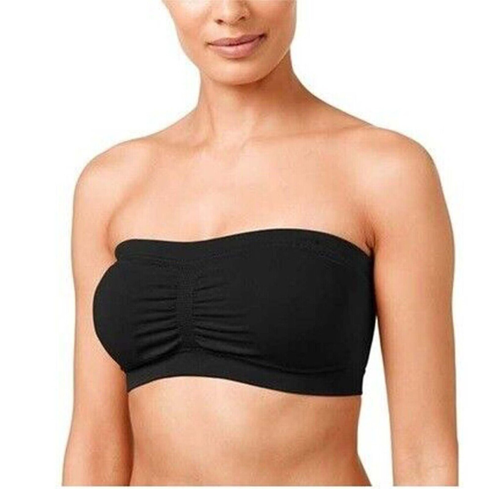 (Black, 4XL) Surefit Seamless Padded Comfort Strapless Stretch Bandeau Summer Bra UK 32"-54"