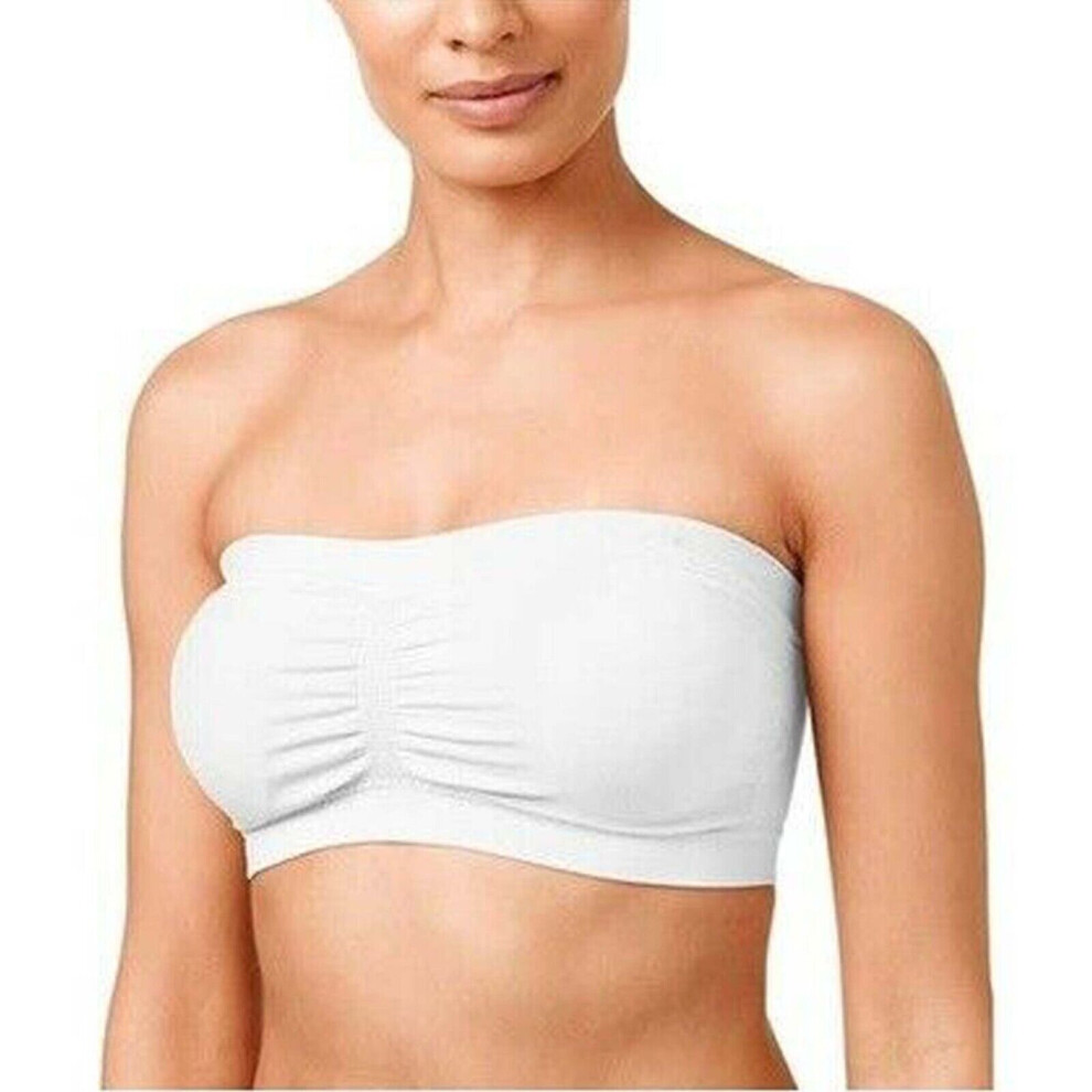 (White, Medium (36-38")) Surefit Seamless Padded Comfort Strapless Stretch Bandeau Summer Bra UK 32"-54