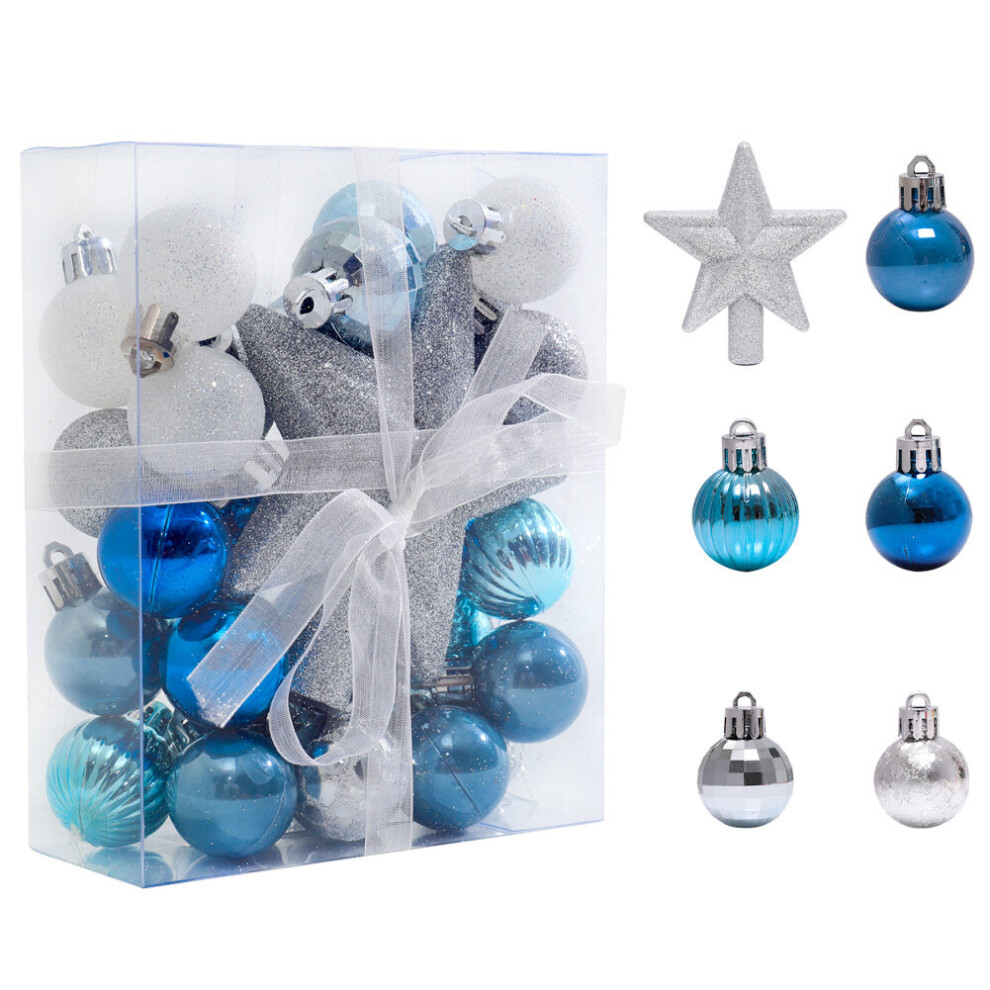 Living And Home (&&Silver) 30 Pieces Shatterproof Christmas Tree Ornament Set Xmas Bauble And Snowflake Tree Topper Blue/White/Silver