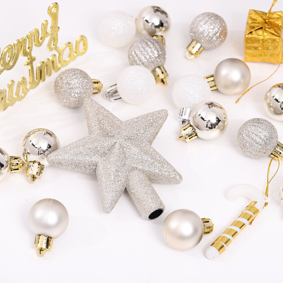 Living And Home (&&Silver) 30 Pieces Shatterproof Christmas Tree Ornament Set Xmas Bauble And Snowflake Tree Topper White/Gold/Silver