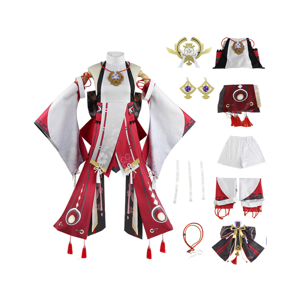 (Rose, S) Impact Miko Yae Genshin Guuji Yae Cosplay Costume Uniform Outfits Halloween Red