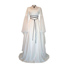 (White, L) Womens Dress Medieval Vintage Victorian Renaissance Gothic Costume Gown Dress