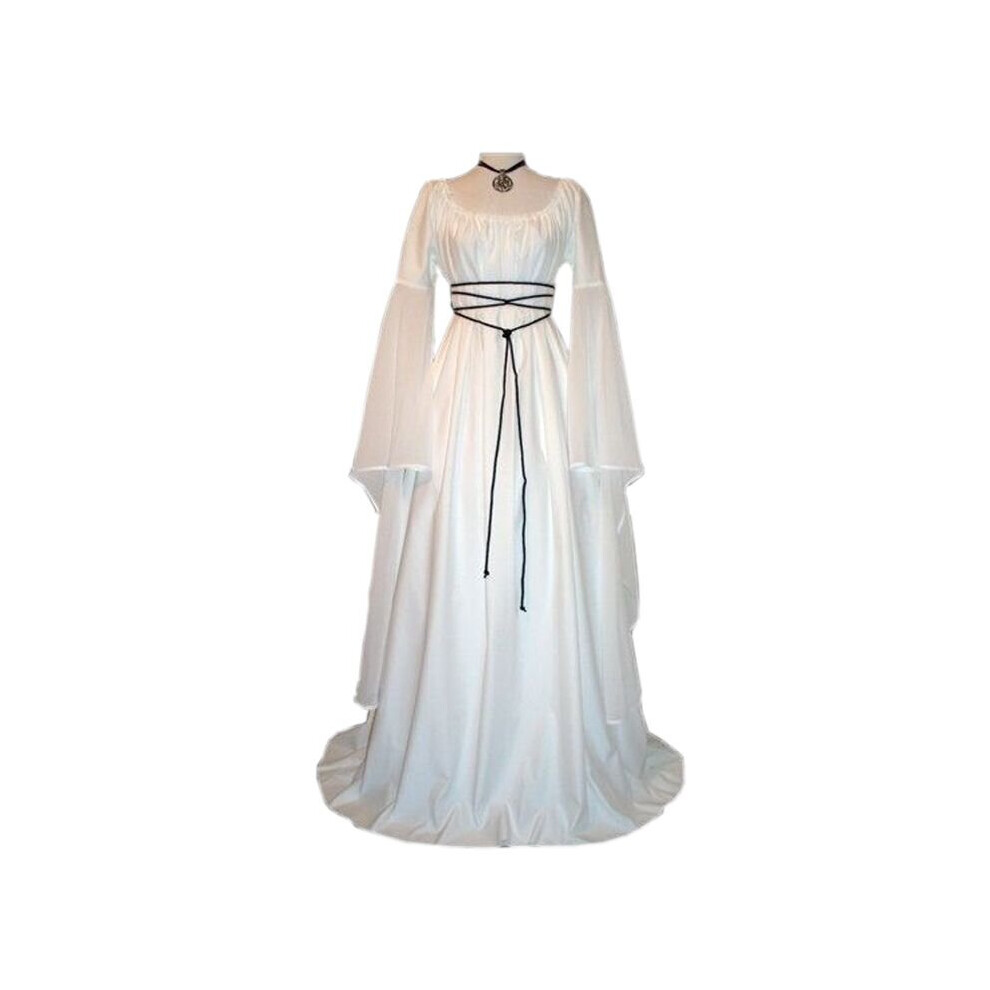 (, L) Womens Dress Medieval Vintage Victorian Renaissance Gothic Costume Gown Dress White