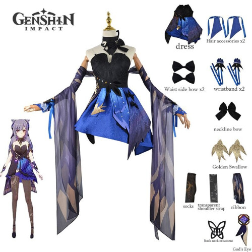 Genshin Game Character Impact Keqing Cosplay Costume Dress Halloween Suit Female