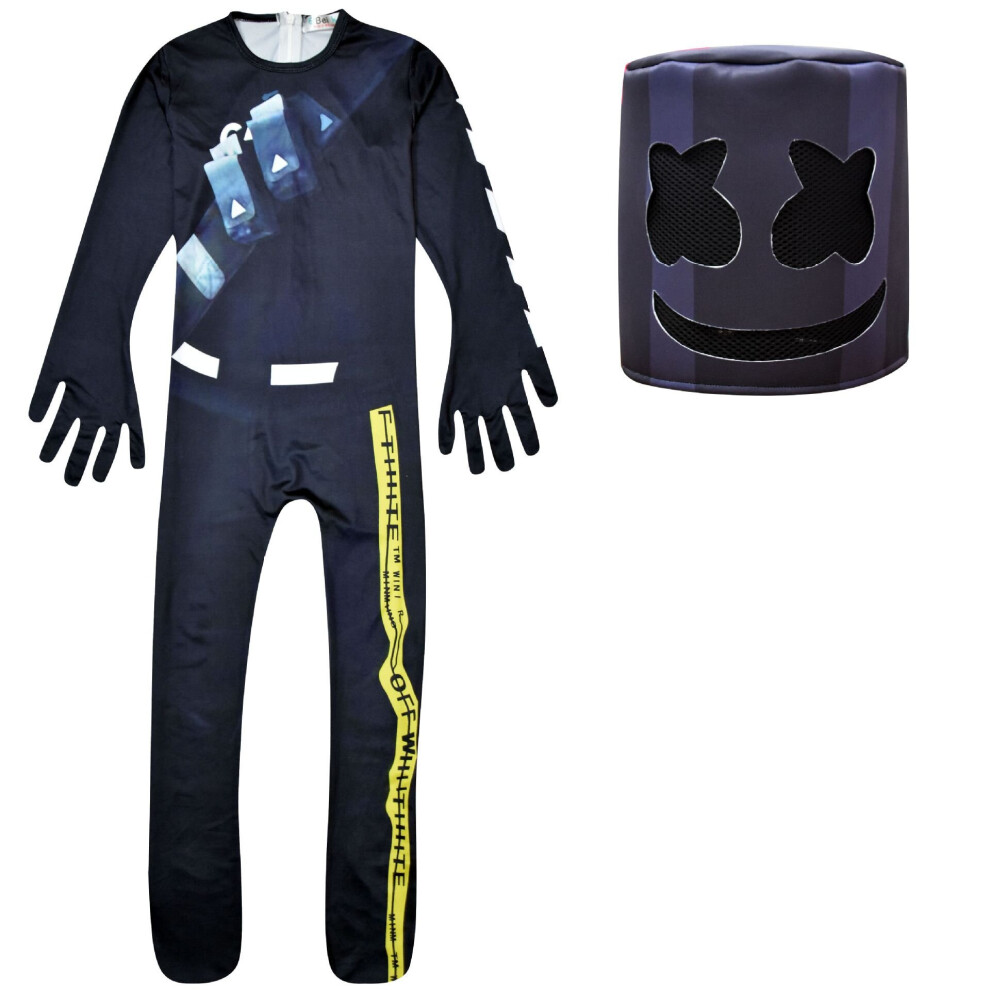 (150) Cosplay Dj Marshmallow Kids Costume Jumpsuit Smile Face Hat Halloween Suit