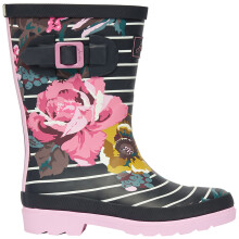 (Stripe Floral, UK Size 9 (EU 27, US 10)) Joules Girls Jnr Welly Print Tall Wellington Boots