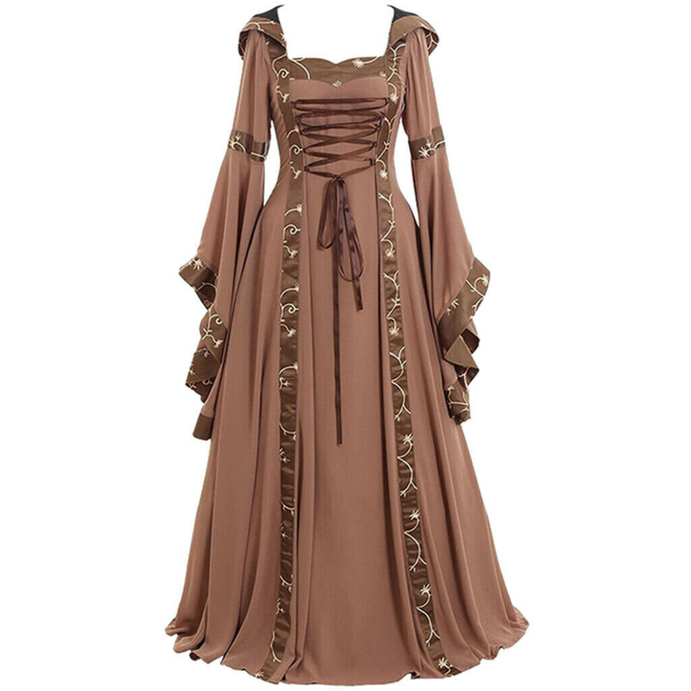 (Khaki, M) Halloween Women Medieval Dress Vintage Renaissance Gothic Cosplay Carnival Party