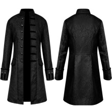 (Black, 3XL) Mens Frock Retro Steampunk Uniform Tailcoat Jacket Gothic Coat Vintage Jacket