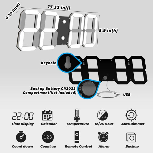 CHKOSDA Digital Clock, 3d Led Wall Clock with 6" Number Black 2