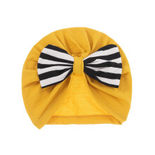 (Yellow) Baby Girls Turban Hat Solid Cotton Bow Headbands Toddlers Beanie Cap Headwrap
