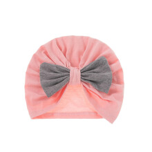 (Pink) Baby Girls Turban Hat Solid Cotton Bow Headbands Toddlers Beanie Cap Headwrap