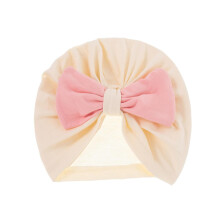 (Beige) Baby Girls Turban Hat Solid Cotton Bow Headbands Toddlers Beanie Cap Headwrap