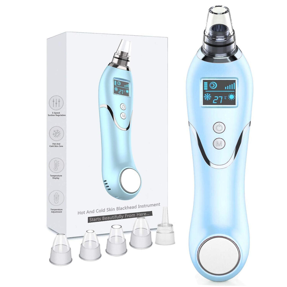 (Blue) Electric Blackhead Remover Pore Cleaner Hot Cold Whitehead Removal Tool Beauty Device