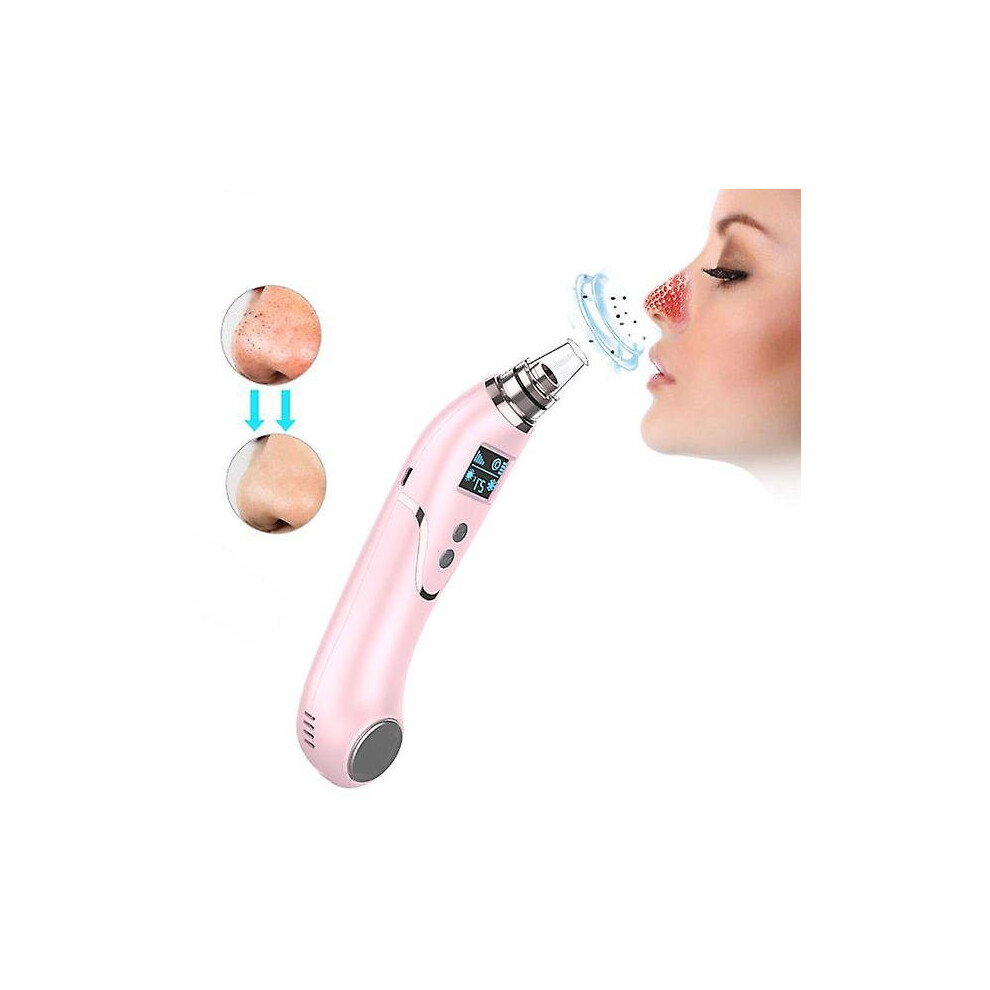 (Pink) Electric Blackhead Remover Pore Cleaner Hot Cold Whitehead Removal Tool Beauty Device