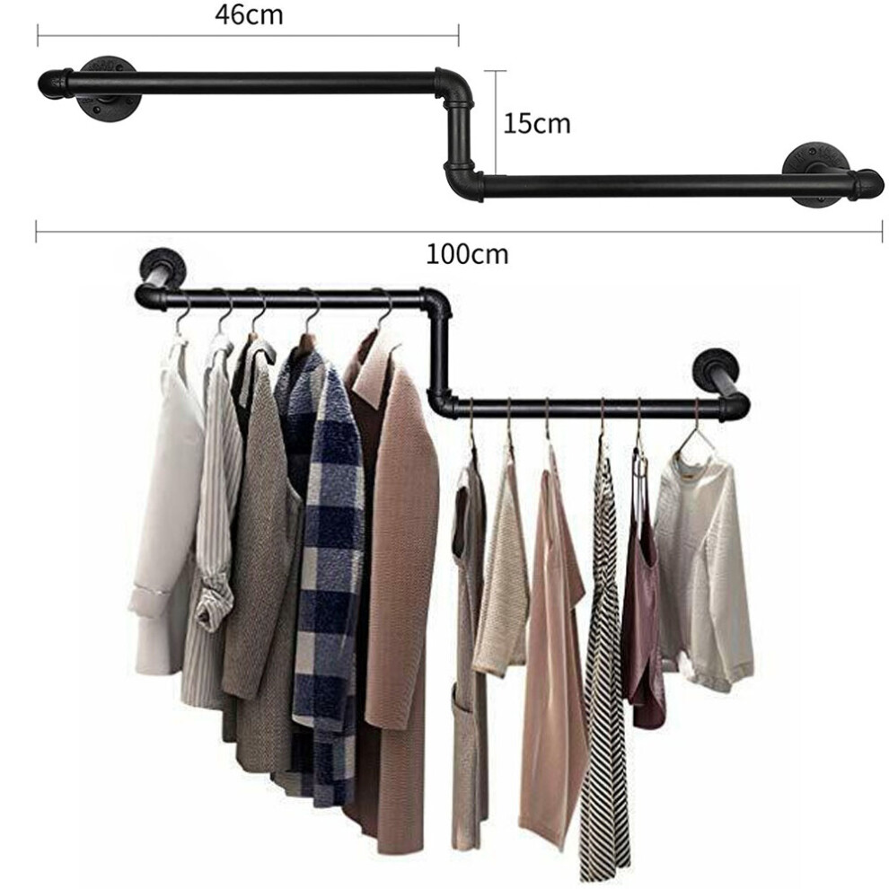 100cm Wall-Mounted Clothes Rack Rail Industrial Pipe Home Hanging Display Shelf