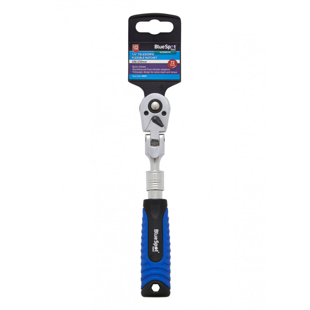 BlueSpot 1/4 Inch 72 Teeth Telescopic Flexible Ratchet 180-230mm