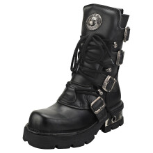 New Rock Block-heel In Metal-look Womens Platform Boots in Black - Size 8 UK