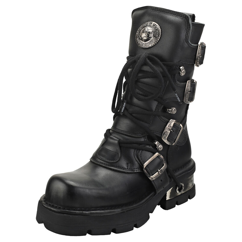 New Rock Block-heel In Metal-look Womens Platform Boots in Black - Size 9 UK
