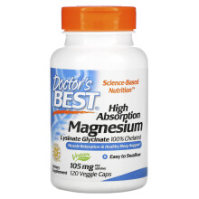 Doctor's Best, Hochabsorbierbares Magnesium, 105 mg, 120 Gemüsekapseln (52,5 mg pro Kapsel)