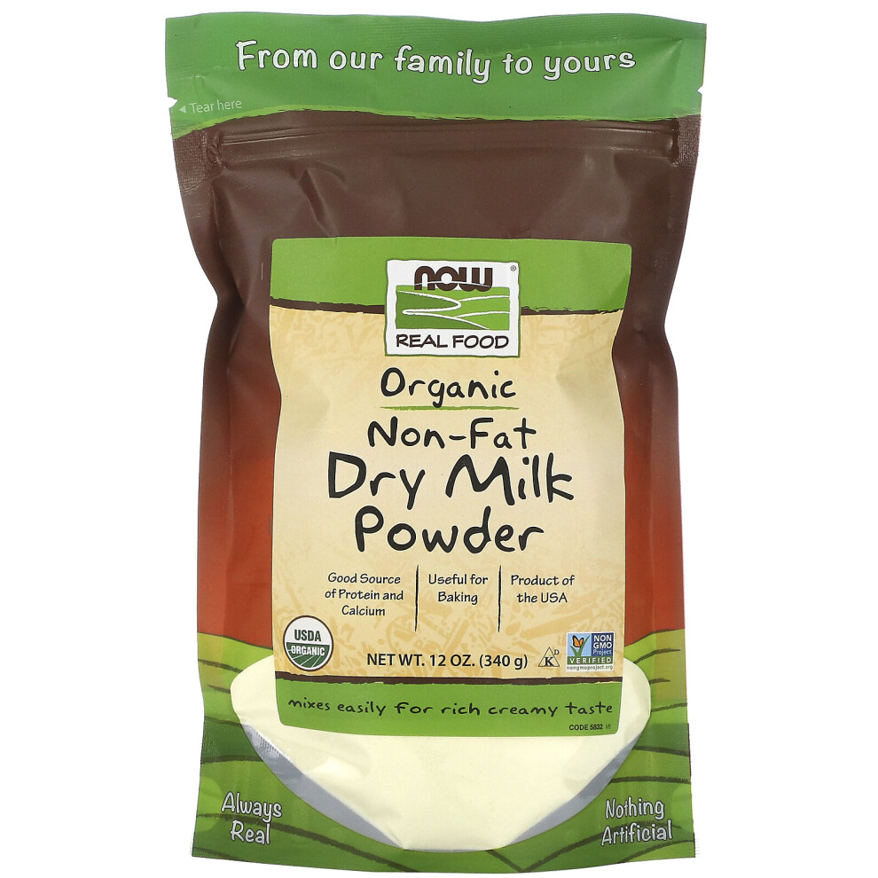 Now Foods , Real Food, Organic Non-Fat Dry Milk Powder, 12 Oz (340 G)
