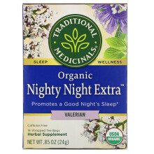 Traditional Medicinals, Nuit Douce Extra Biologique, Mélisse & Valériane, Sans Caféine, 16 Sachets de Thé Individuels, 0,85 oz (24 g)