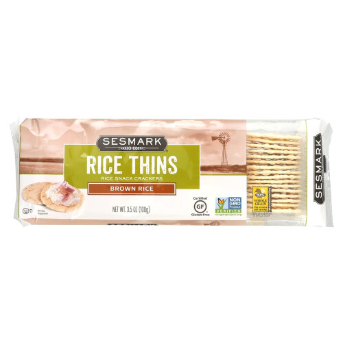 Sesmark, Rice Thins, Crackers de Riz Snack, Riz Brun, 3,5 oz (100 g)
