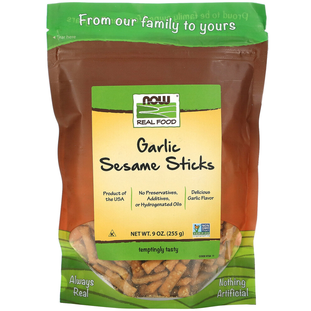 Now Foods , Real Food, Garlic Sesame Sticks, 9 Oz (255 G)