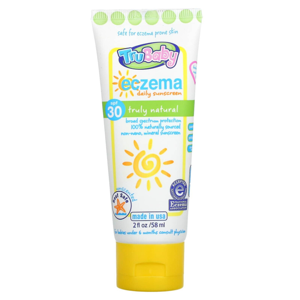 Trukid , Trubaby, Eczema Daily Sunscreen, Spf 30, Unscented, 2 Fl Oz (58 Ml)