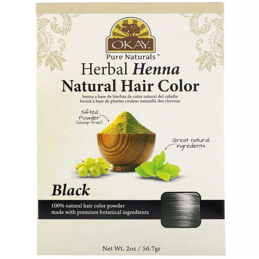 Okay Pure Naturals Black Herbal Henna Natural Hair Color, 2 Oz (56.7 G)