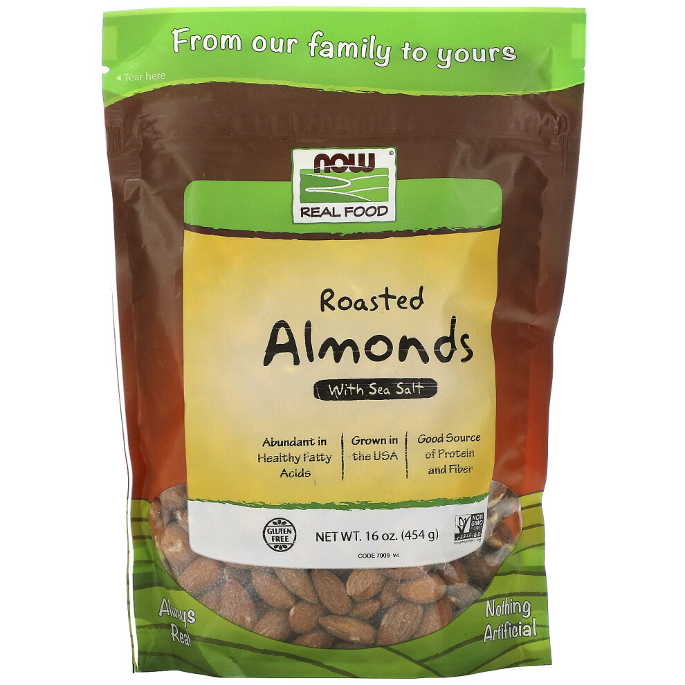 Now Foods , Real Food, Roasted Almonds, With Sea Salt, 16 Oz (454 G)