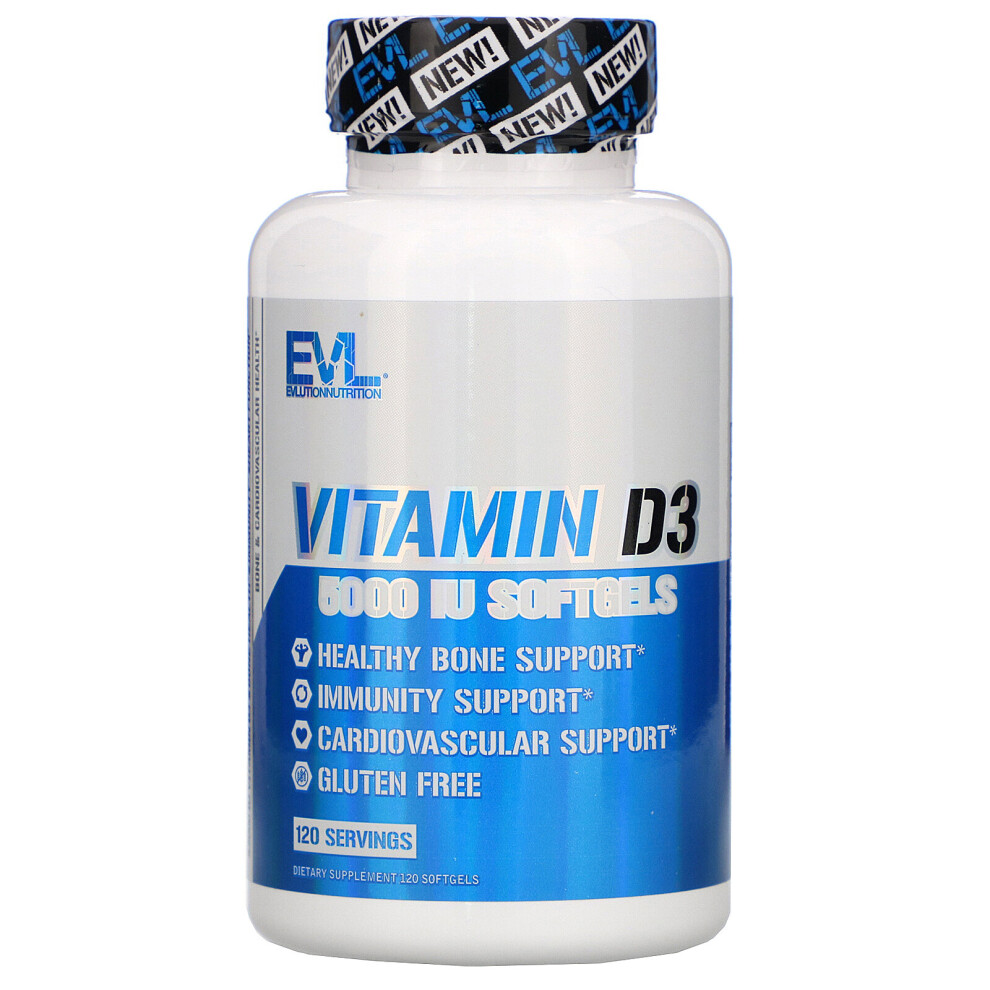 Evlution Nutrition , Vitamin D3, 5,000 Iu, 120 Softgels
