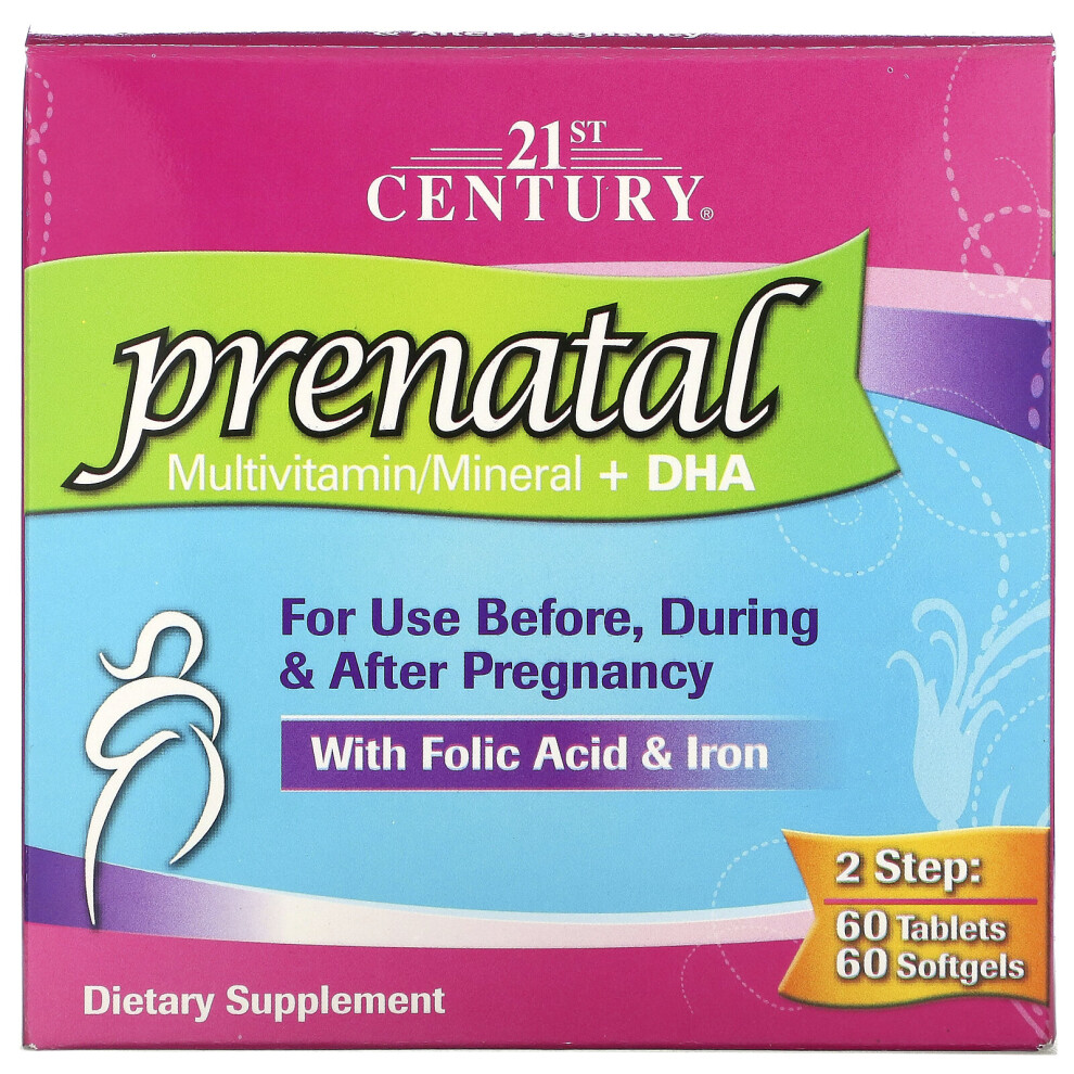 21St Century , Prenatal Multivitamin/Mineral + Dha, 2 Bottles, 60 Tablets / 60 Softgels