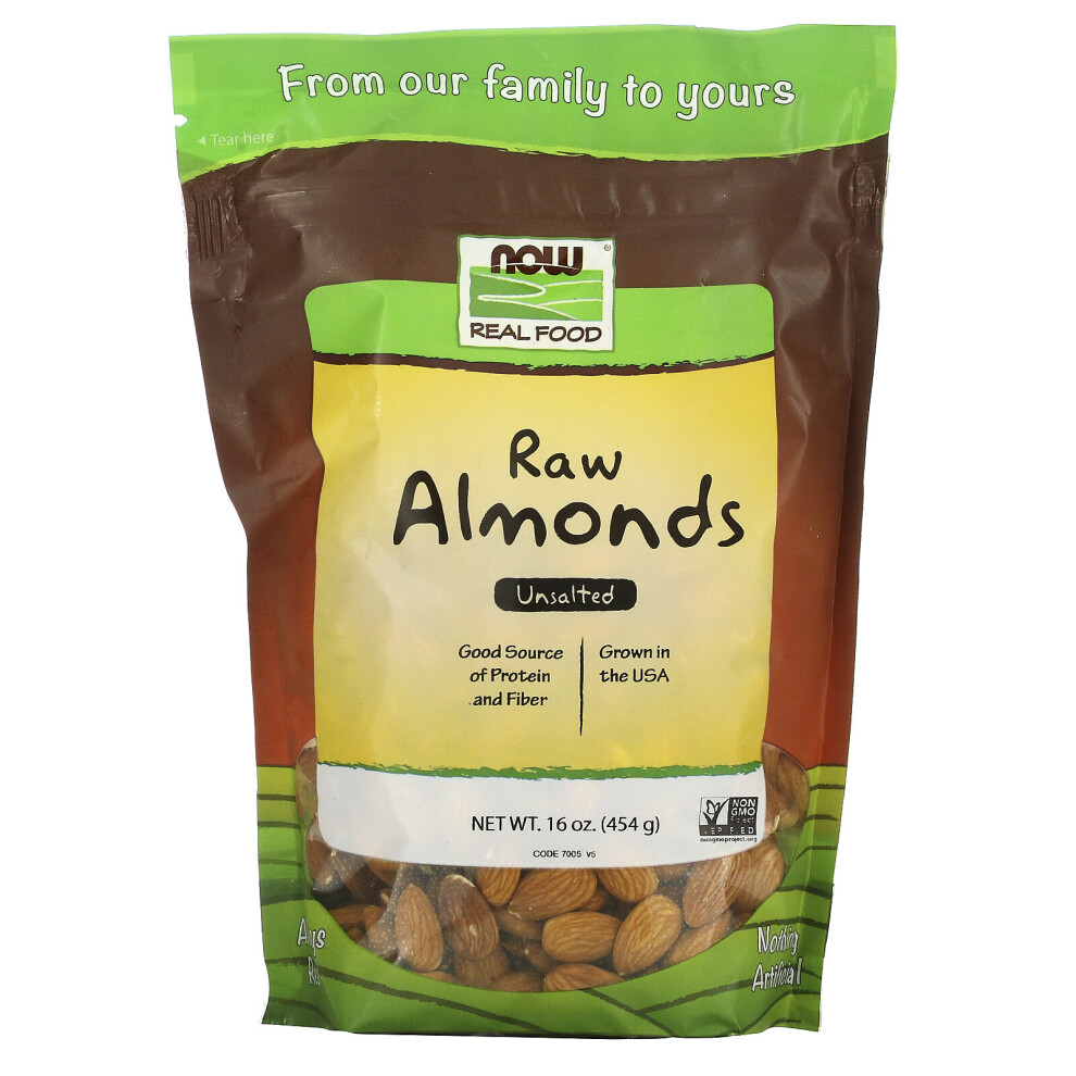 Now Foods, Real Food, Raw Almonds, Unsalted, 16 oz (454 g)