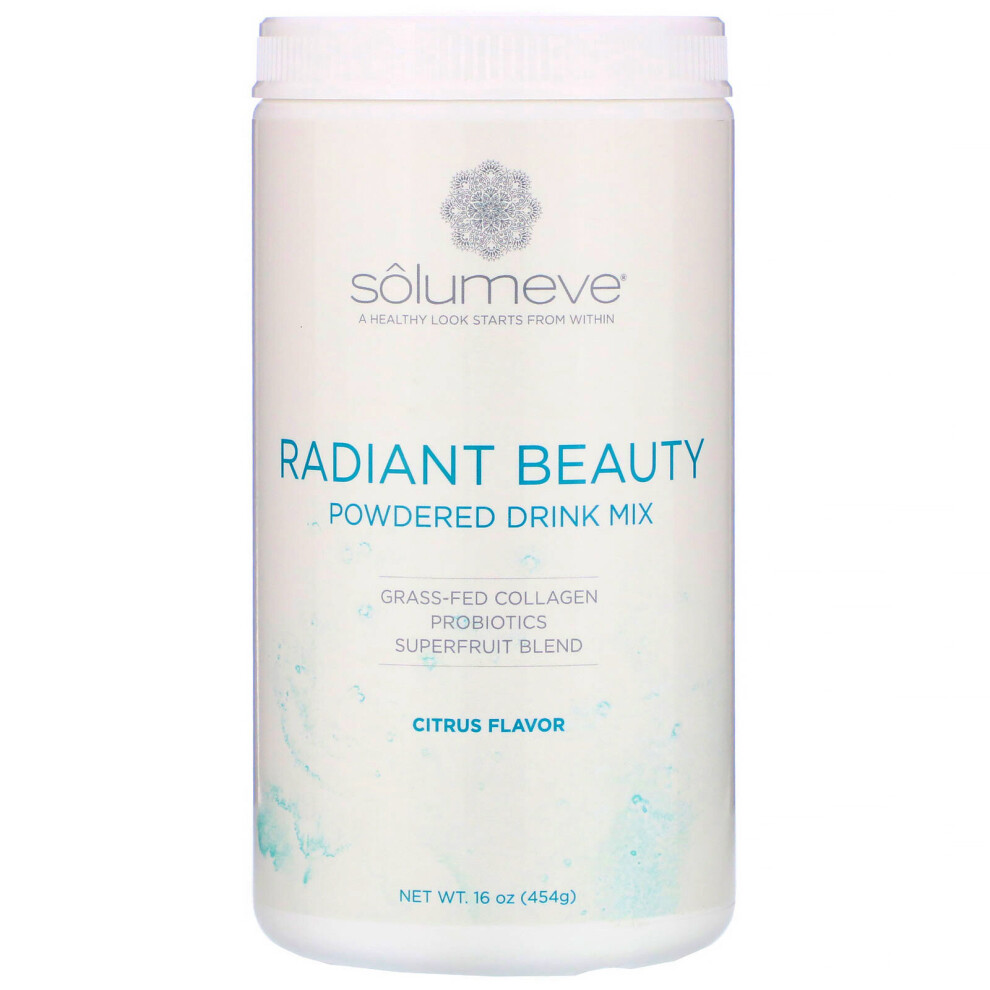 Solumeve , Radiant Beauty, Grass-Fed Collagen, Probiotics & Superfruits Powdered Drink Mix, Citrus, 16 Oz (454 G)