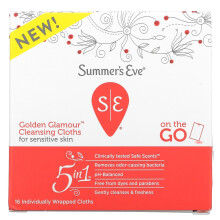 Summer's Eve, 5 In 1 Golden Glamour Cleansing Cloths, On-The-Go, 16 Individually Wrapped Cloths