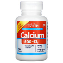 21st Century, Calcium 500 + D3, 5 mcg (200 UI), 90 Comprimés