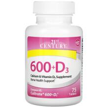 21st Century, 600 + D3, Kalzium & Vitamin D3 Nahrungsergänzung, 75 Tabletten
