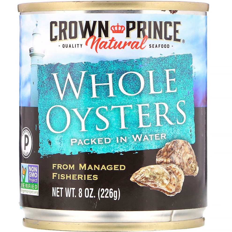 Crown Prince Natural , Whole Oysters, Packed In Water, 8 Oz (226 G)
