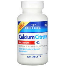 21st Century, Citrate de Calcium Maximum + D3, 120 Comprimés