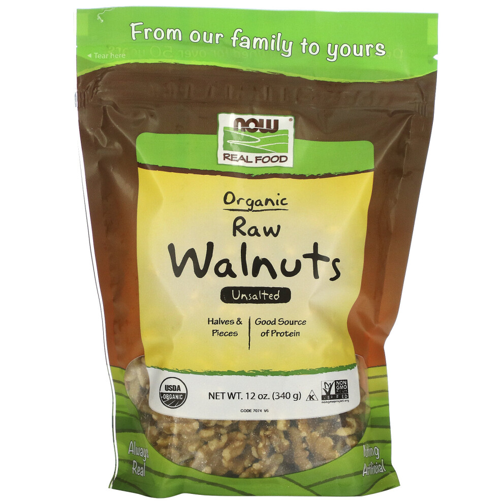 Now Foods, Real Food, Organic Raw Walnuts, Unsalted, 12 oz (340 g)