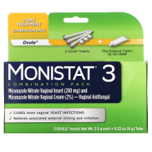 Monistat, 3-Day Treatment Combination Pack, 3 Ovule Inserts, 2.5 g Each + 0.32 oz (9 g) Tube